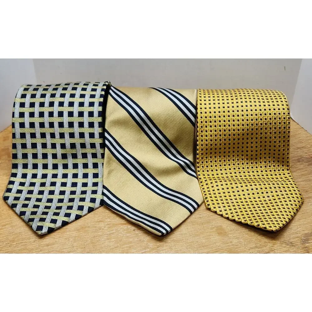 Brooks Brothers 100% Silk Tie Lot of 3 Men's Multicolor Gold Tones Necktie